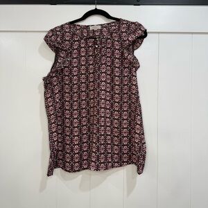 LOFT Black and Pink Patterned Blouse